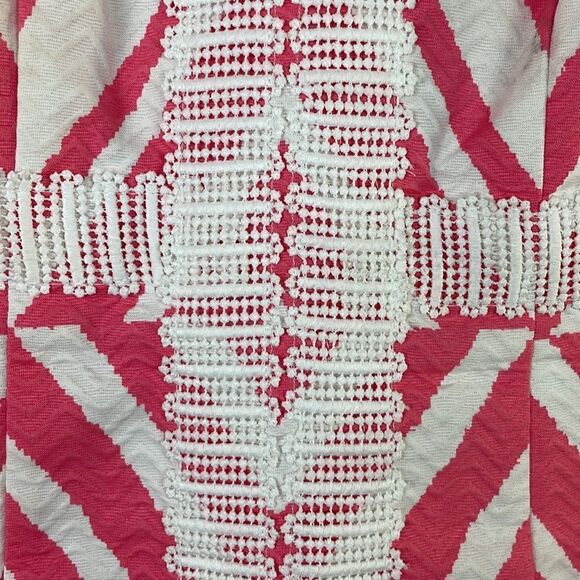 Taylor Dress Pink White Chevron Print Textured Cotton Lace Accent 100% Cotton - Picture 4 of 10